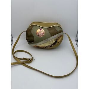 Vintage Retro 80s Gold Bronze Metallic Geometric 20.5" Shoulder Bag Pocketbook